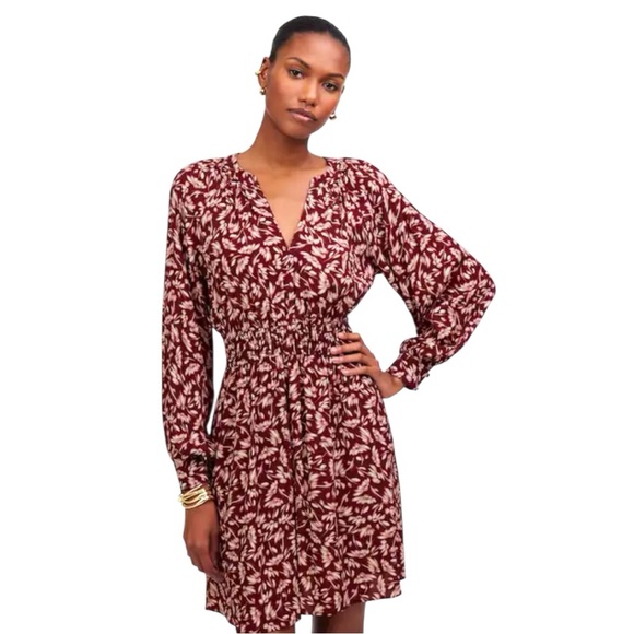 NWT Madewell Y-Neck Floral Mini Dress Maroon XL - Picture 1 of 11